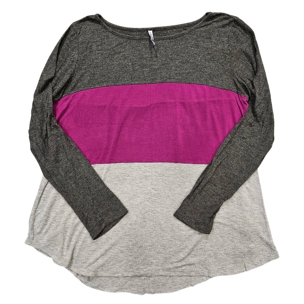 Planet Motherhood Maternity Top Large Gray Purple Colorblock Long Sleeve Shirt